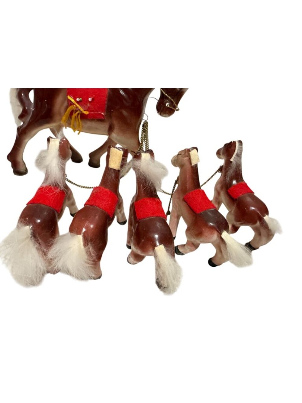 Vintage Ceramic Horse with 5 Ponies on Chain Figurine Red Saddle Japan Artmark - Picture 12 of 15